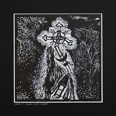 Grafika artystyczna na ścianę, Linoryt czarno-biały sygnowany 30,0 x 29,5 cm - Krzyż V, passe-partout czarne.png