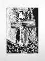 Grafika artystyczna na ścianę, Linoryt czarno-biały sygnowany 29,5 x 21,0 cm - Krzyż (niedaleko cerkwi w Uluczu), passe-partout  białe.png