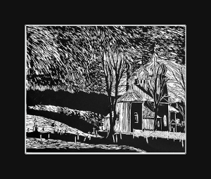 Grafika artystyczna na ścianę, Linoryt czarno-biały sygnowany 29,5 x 23,5 cm - KONIECZNA. CERKIEW P. W. ŚW. BAZYLEGO WIELKIEGO