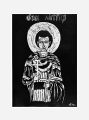 Grafika artystyczna na ścianę, Linoryt czarno-biały sygnowany 30,5 x 21,0 cm - Ikona Św. Dymitr, passe-partout białe.png