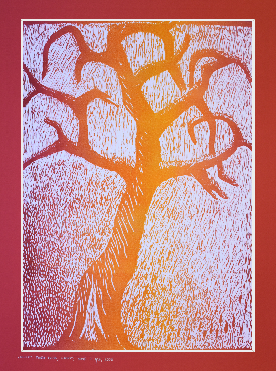 Grafika artystyczna na ścianę, Linoryt kolorowy sygnowany 49,5 x 34,5 cm - Zamieć, passe-partout czerwone.png