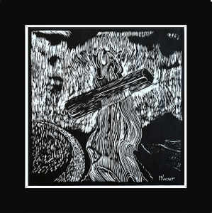 Grafika artystyczna na ścianę, Linoryt czarno-biały sygnowany 29,5 x 29,5 cm - ZAPOMNIANY KRZYŻ