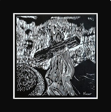 Grafika artystyczna na ścianę, Linoryt czarno-biały sygnowany 30,0 x 29,5 cm - Zapomniany krzyż, passe-partout czarne.png