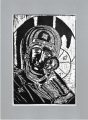 Grafika artystyczna na ścianę, Linoryt czarno-biały sygnowany 30,0 x 21,0 cm - Ikona Świętej Bogarodzicy, passe-partout srebrne metaliczne.png