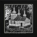 Grafika artystyczna na ścianę, Linoryt czarno-biały sygnowany 30,0 x 29,5 cm - Wawrzka. Cerkiew p.w. Matki Bożej, passe-partout  czarne.png