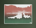 Grafika artystyczna na ścianę, Linoryt czarno-biały sygnowany 20,5 x 29,5 cm - Zachód słońca, Seria B 18/50, passe-partout zielone.png