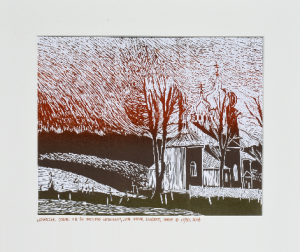 Grafika artystyczna na ścianę, Linoryt kolorowy sygnowany 29,5 x 23,5 cm - KONIECZNA. CERKIEW P. W. ŚW. BAZYLEGO WIELKIEGO