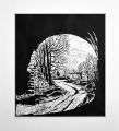 Grafika artystyczna na ścianę, Linoryt czarno-biały sygnowany 34,5 x 30,0 cm - Przejście, passe-partout białe.png