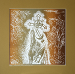 Grafika artystyczna na ścianę, Linoryt kolorowy sygnowany 29,5 x 29,5 cm - KRZYŻ V