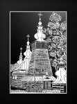 Grafika artystyczna na ścianę, Linoryt czarno-biały sygnowany 29,5 x 20,5 cm - BEREST. CERKIEW P.W. ŚŚ. KOSMY I DAMIANA