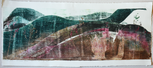 Grafika artystyczna na ścianę. Szablon i monotypia kolorowa sygnowana 25,5 x 70,0 cm - ŁEMKOWSKA BAJKA I