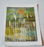 Grafika artystyczna na ścianę. Monotypia kolorowa sygnowana 29,0 x 20,5 cm - KŁOSOWISKO IV