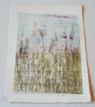 Grafika artystyczna na ścianę. Monotypia kolorowa sygnowana 29,0 x 20,5 cm - KŁOSOWISKO
