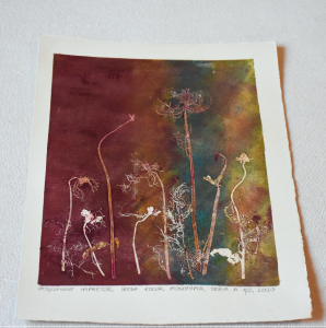 Grafika artystyczna na ścianę. Monotypia kolorowa sygnowana 29,0 x 20,5 cm - PAJĘCZYNOWE IMPRESJE 