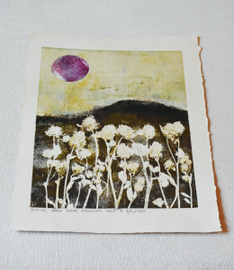 Grafika artystyczna na ścianę. Monotypia kolorowa sygnowana 29,0 x 20,5 cm - PO ŚWICIE