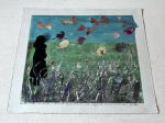 Grafika artystyczna na ścianę. Technika mieszana, kolorowa, sygnowana 33,0 x 33,0 cm - MARZENIA ULOTNE JAK MOTYLE Z CYKLU MOIM CÓRKOM