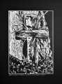 Grafika artystyczna na ścianę, Linoryt czarno-biały sygnowany 29,5 x 21,0 cm - Krzyż (niedaleko cerkwi w Uluczu), passe-partout  czarne.png