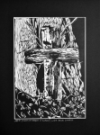 Grafika artystyczna na ścianę, Linoryt czarno-biały sygnowany 29,5 x 20,5 cm - KRZYŻ (NIEDALEKO CERKWI W ULUCZU)