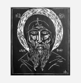Grafika artystyczna na ścianę, Linoryt czarno-biały sygnowany 32,5 x 28,5 cm - Ikona Św. Antoni Wielki, passe-partout białe.png