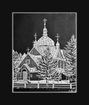 Grafika artystyczna na ścianę, Linoryt czarno-biały sygnowany 29,5 x 23,5 cm - GŁADYSZÓW. CERKIEW P.W. WNIEBOWSTĄPIENIA PAŃSKIEGO