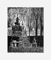 Grafika artystyczna na ścianę, Linoryt czarno-biały sygnowany 29,5 x 23,5 cm - Hańczowa. Cerkiew P. W. Opieki Matki Bożej, passe-partout białe.png