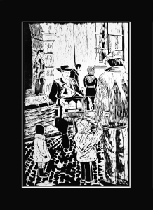 Grafika artystyczna na ścianę, Linoryt czarno-biały sygnowany 38,0 x 24,5 cm - STARÓWKA