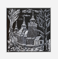 Grafika artystyczna na ścianę, Linoryt czarno-biały sygnowany 30,0 x 29,5 cm - Hańczowa. Cerkiew p.w. Matki Bożej, passe-partout białe.png