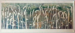 Grafika artystyczna na ścianę. Monotypia kolorowa sygnowana 25,5 x 69,5 cm - PACHNĄCA ZIOŁAMI V