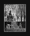 Grafika artystyczna na ścianę, Linoryt czarno-biały sygnowany 29,5 x 23,5 cm - HAŃCZOWA. CERKIEW P. W. OPIEKI MATKI BOŻEJ